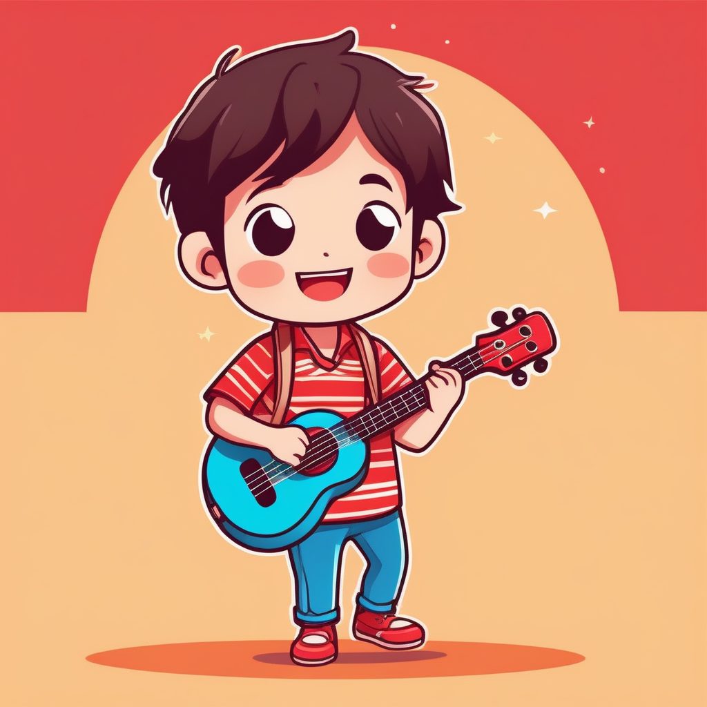 极简动漫风Q版音乐家男孩全身插画AI绘图关键词推荐