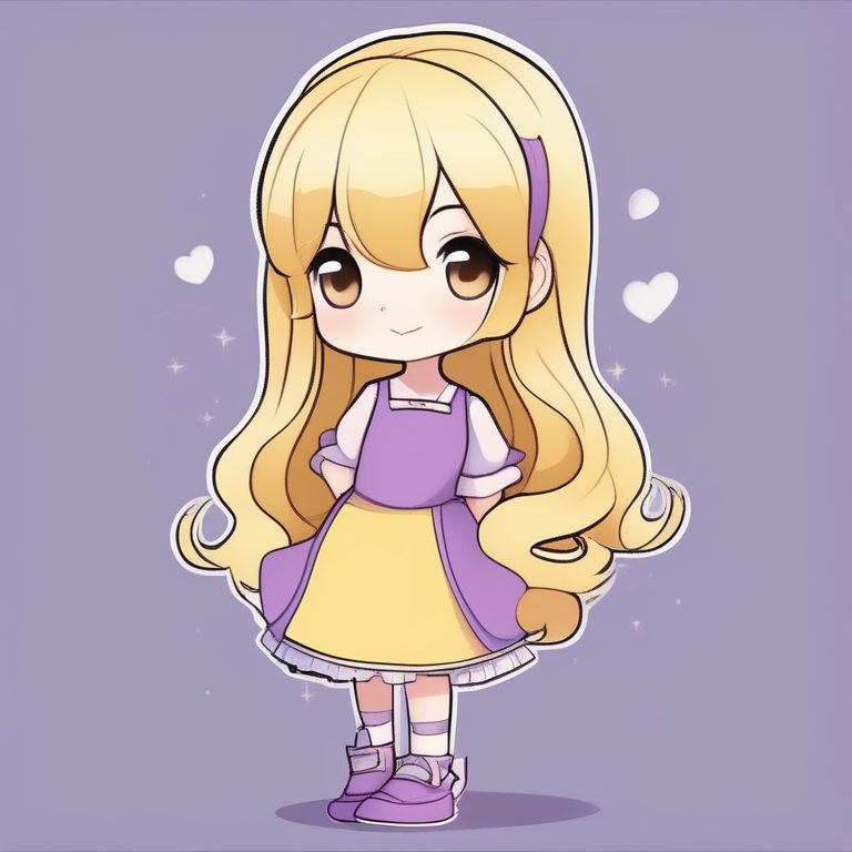 极简动漫风Q版紫色长发少女全身立绘