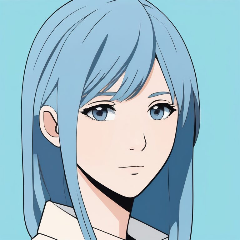 极简动漫风清新蓝色背景女孩头部特写