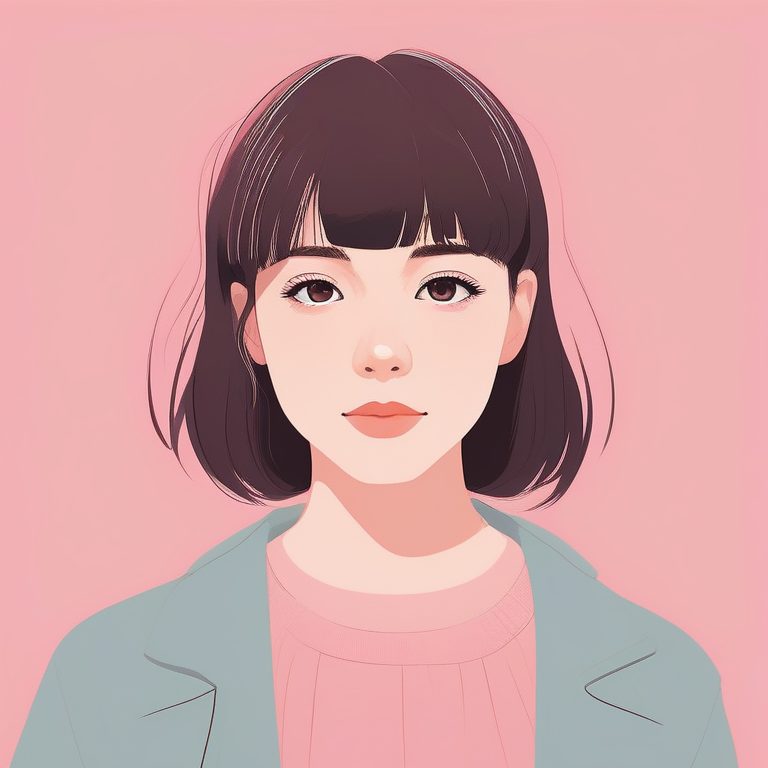 极简动漫风少女,粉色背景,短刘海