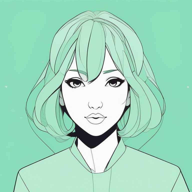 极简动漫风少女正脸,薄荷绿色纯色背景