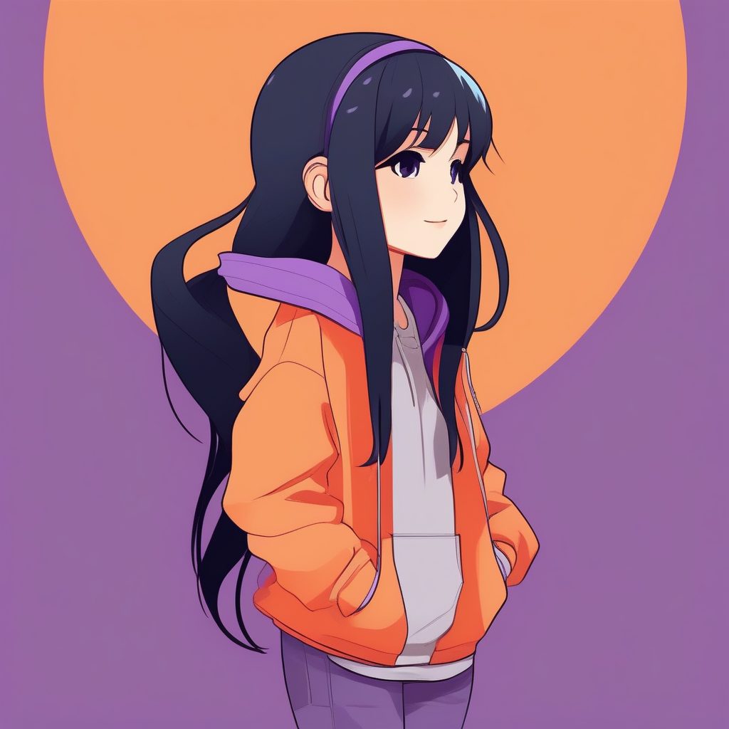 极简动漫风紫色卫衣Q版少女侧脸