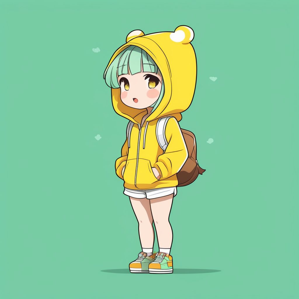 极简动漫黄色连帽衫Q版女孩卡哇伊风格