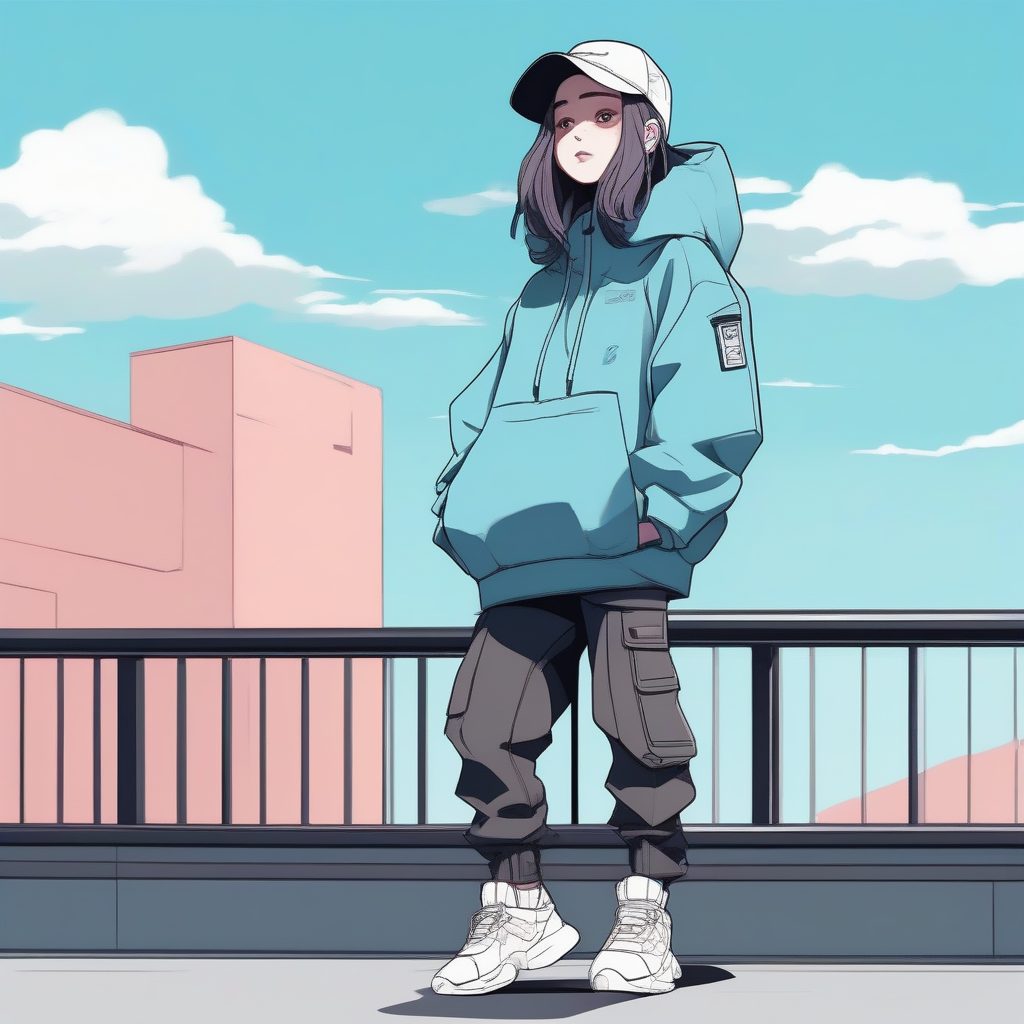 极简动漫街头Q版女孩：马卡龙色赛璐珞全身像AI提示词