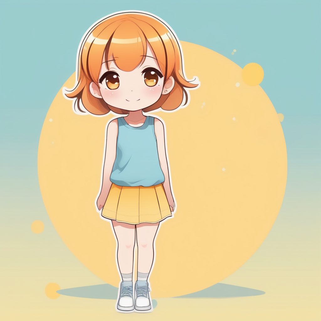 极简动漫卡哇伊Q版 橙色短发少女 夏日风格