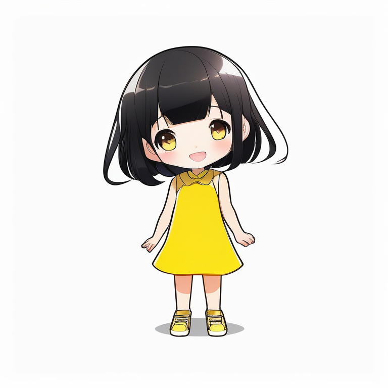 极简动漫卡哇伊Q版短发黄裙女孩全身图