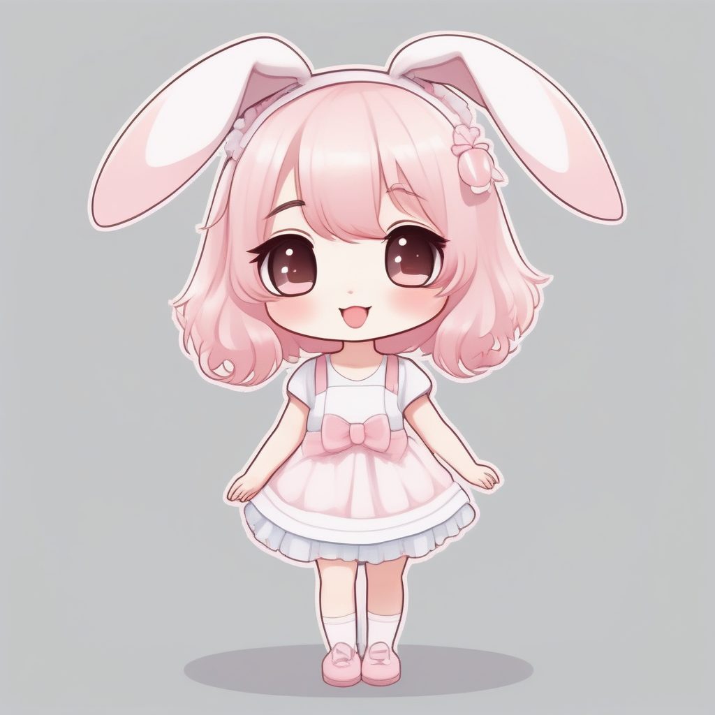 极简动漫卡哇伊Q版 粉色头发女孩 可爱兔耳风格