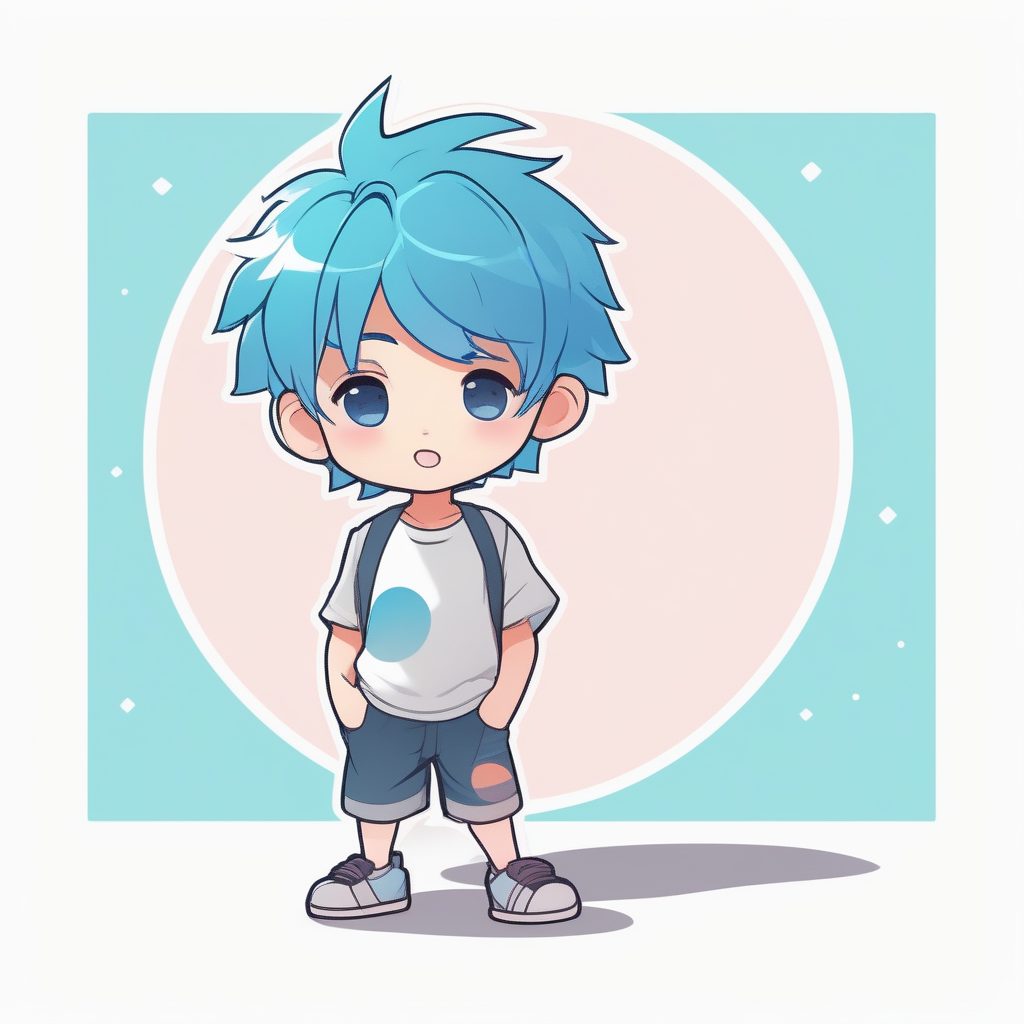 极简动漫卡哇伊Q版蓝发小男孩