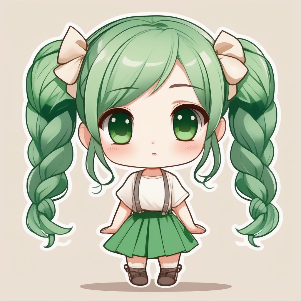 极简动漫卡哇伊Q版 绿色编发少女 田园风格