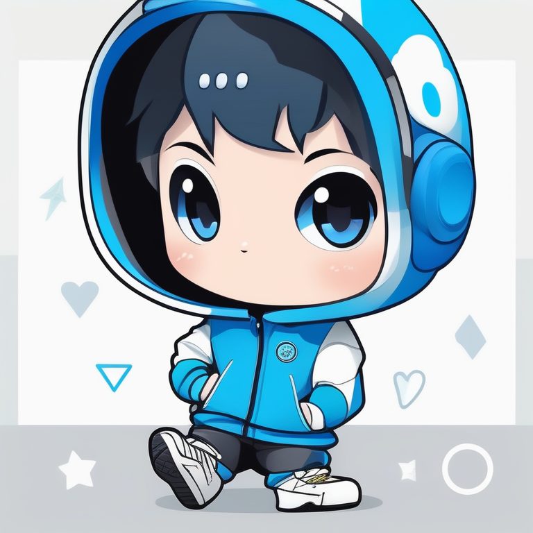 极简动漫卡哇伊Q版男孩蓝色运动风