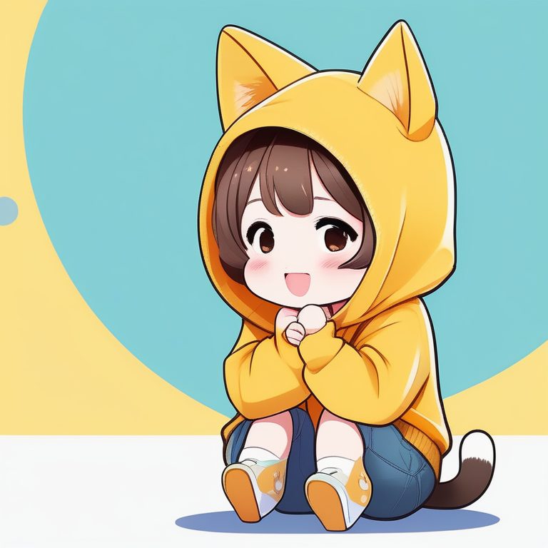 极简动漫卡哇伊Q版女孩:大头小身短发猫耳少女