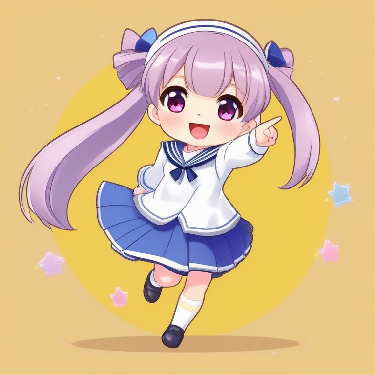 极简动漫卡哇伊Q版女孩:粉色双马尾俏皮少女