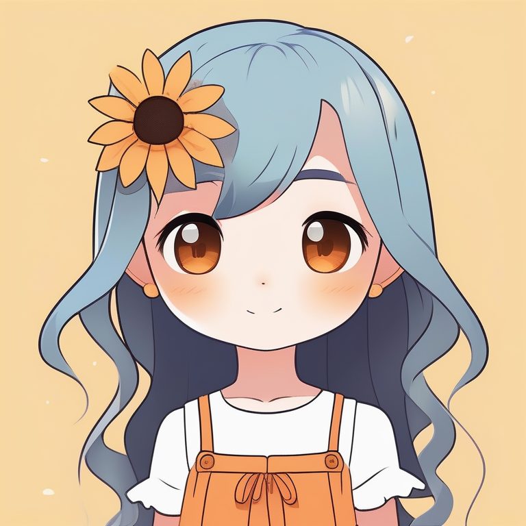 极简动漫卡哇伊Q版女孩风格与一束向日葵