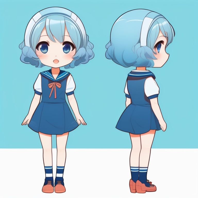 极简动漫卡哇伊Q版女孩海洋风全身插画