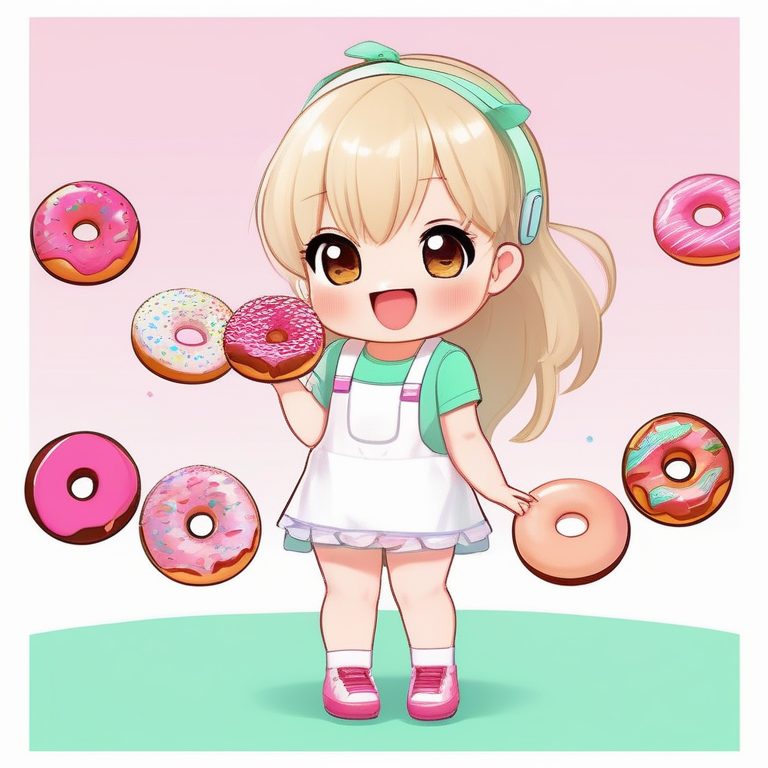 极简动漫卡哇伊Q版女孩:金发甜甜圈可爱少女