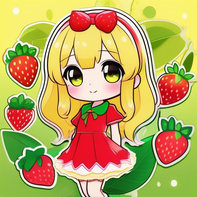 极简动漫卡哇伊Q版女孩全身 风格 食物女孩 柠檬黄背景