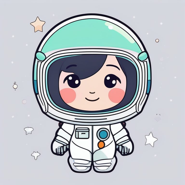 极简动漫卡哇伊Q版女孩全身 风格 太空女孩 粉绿色背景