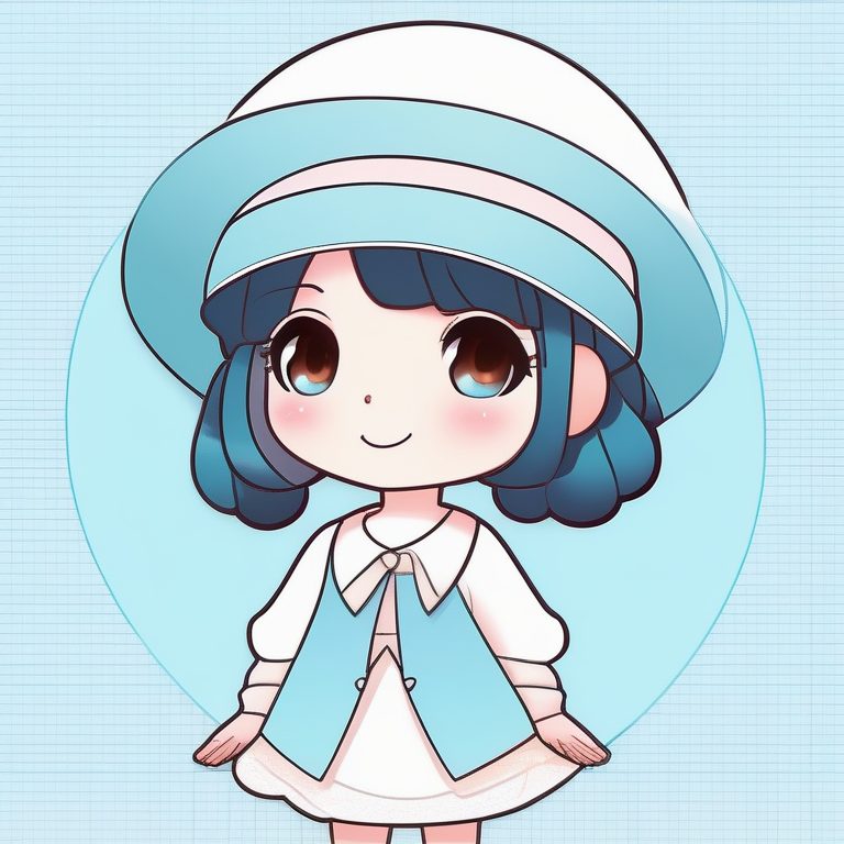 极简动漫卡哇伊Q版女孩全身 风格 文具女孩 浅蓝背景