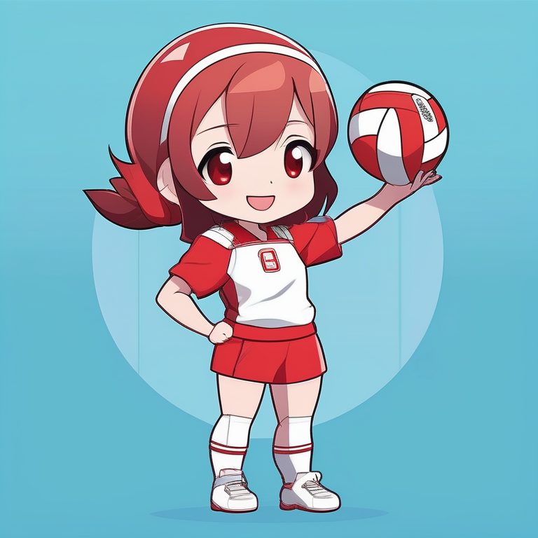 极简动漫卡哇伊Q版女孩全身 风格 运动女孩 天空蓝背景