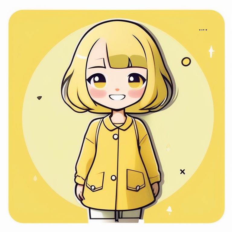 极简动漫卡哇伊Q版女孩全身-柠檬黄色短发