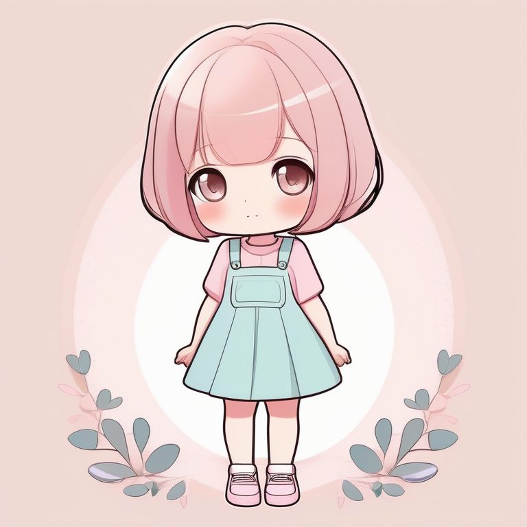 极简动漫卡哇伊Q版女孩全身形象彩色插画