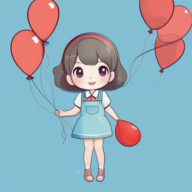 极简动漫卡哇伊Q版女孩全身——一个女孩拿着气球