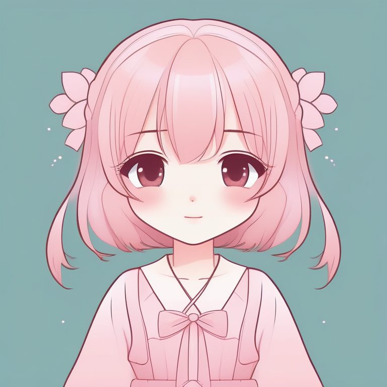 极简动漫卡哇伊Q版女孩全身-樱花粉红连衣裙