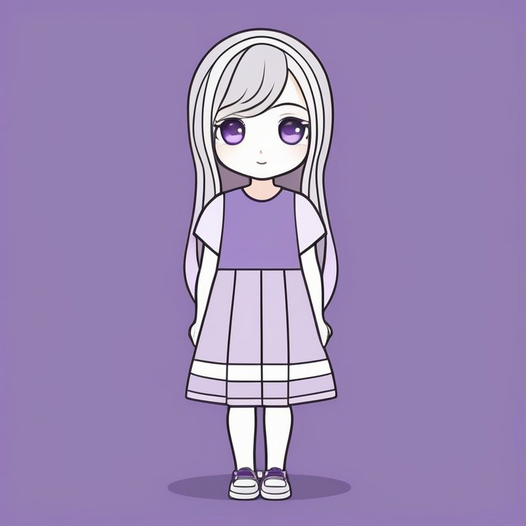 极简动漫卡哇伊Q版女孩全身-紫罗兰长裙