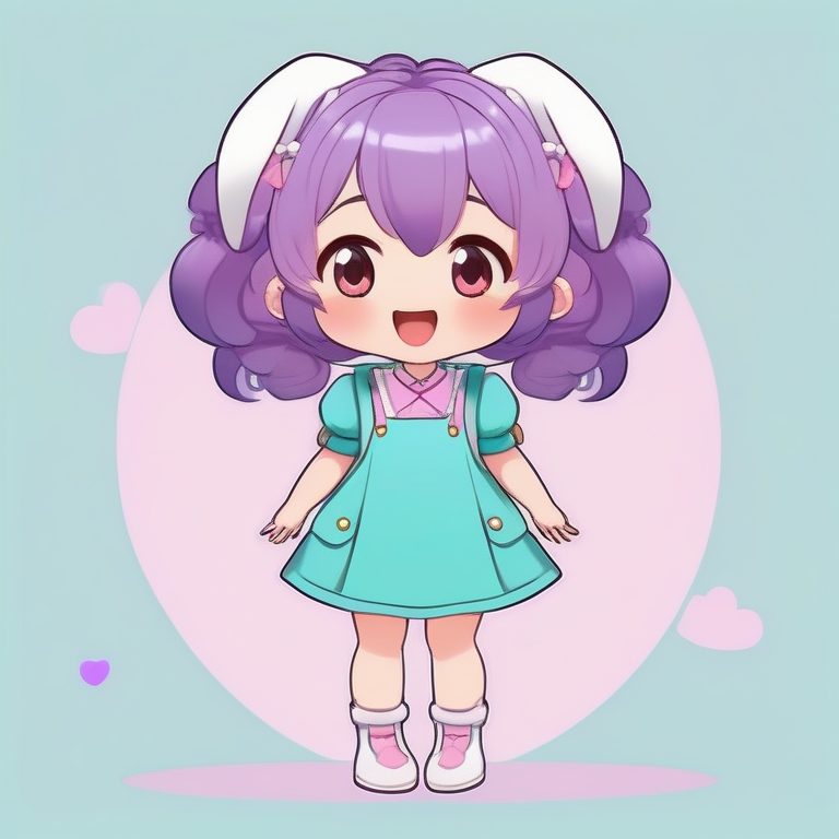 极简动漫卡哇伊Q版女孩：紫发兔耳可爱少女