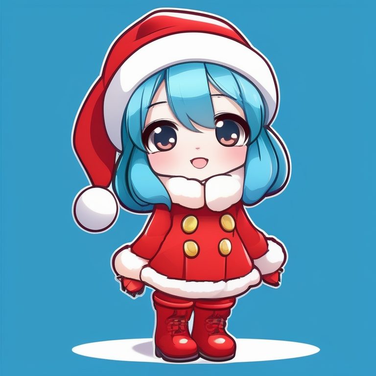 极简动漫卡哇伊Q版圣诞女孩全身肖像