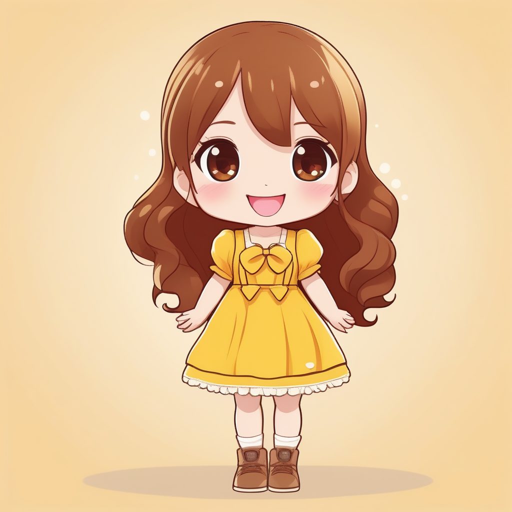 极简动漫卡哇伊Q版 棕红色长发少女 暖阳风格