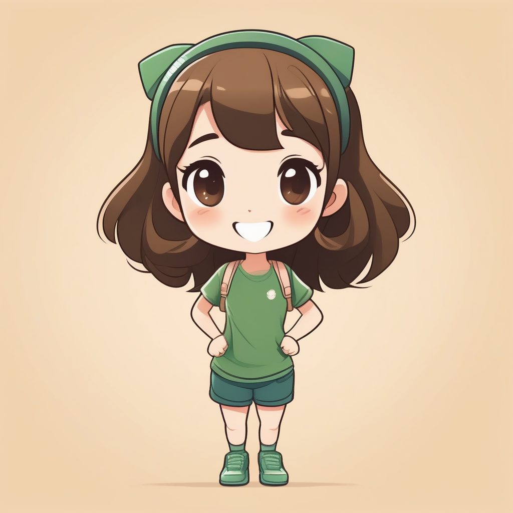 极简动漫卡哇伊Q版 棕色可爱少女 俏皮风格