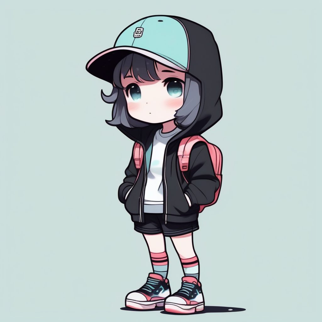 极简动漫：马卡龙色潮流街头Q版女孩全身像