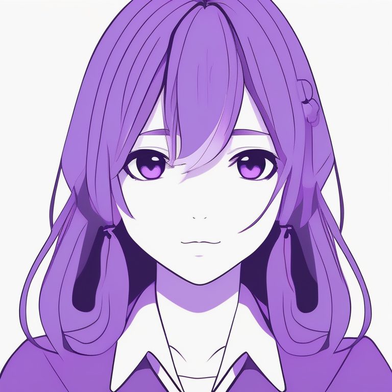 极简动漫女孩肖像:紫色背景下的冷静少女
