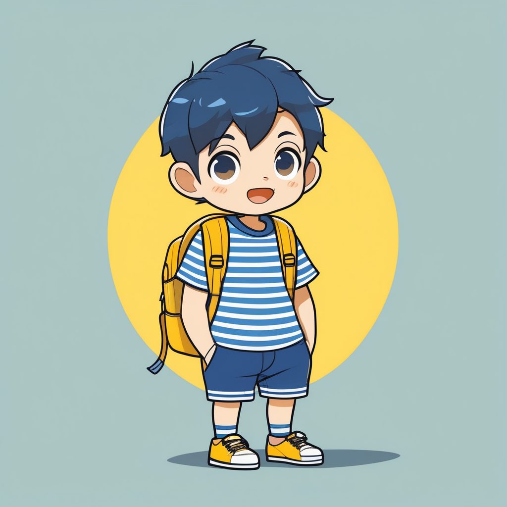极简动漫Q版背书包男孩