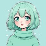 极简动漫Q版 薄荷绿波波头少女 冬日毛衣 6 ji jian dong man q ban bo he lyu bo bo tou shao nyu dong ri mao yi