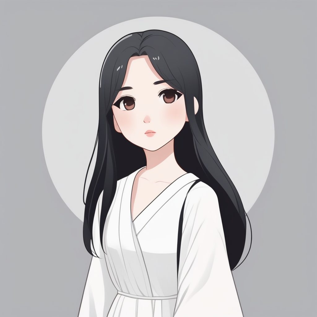 极简动漫Q版 长直黑发少女 简约时尚