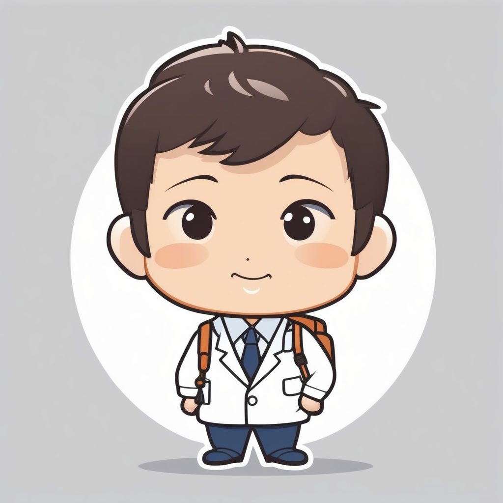 极简动漫Q版：纯白背景下穿着校服热情挥手的可爱男孩