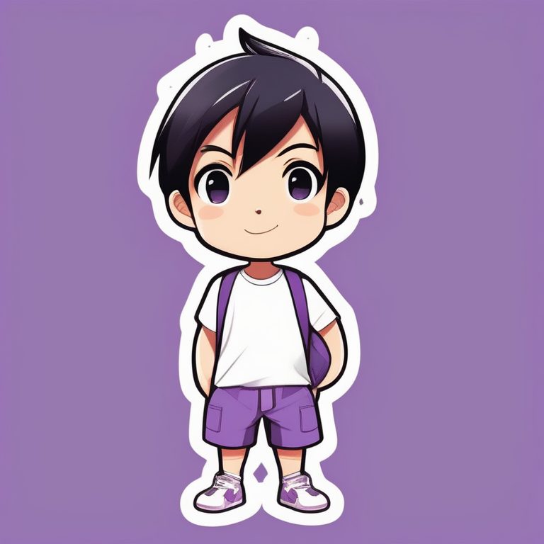 极简动漫Q版短发卡哇伊男孩紫色背景
