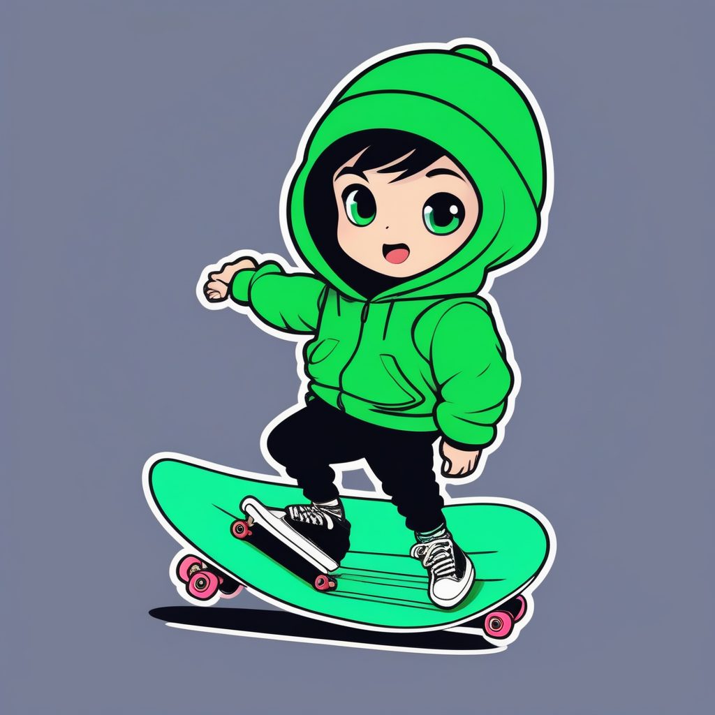 极简动漫Q版滑板少年全身插画AI绘画提示词大全