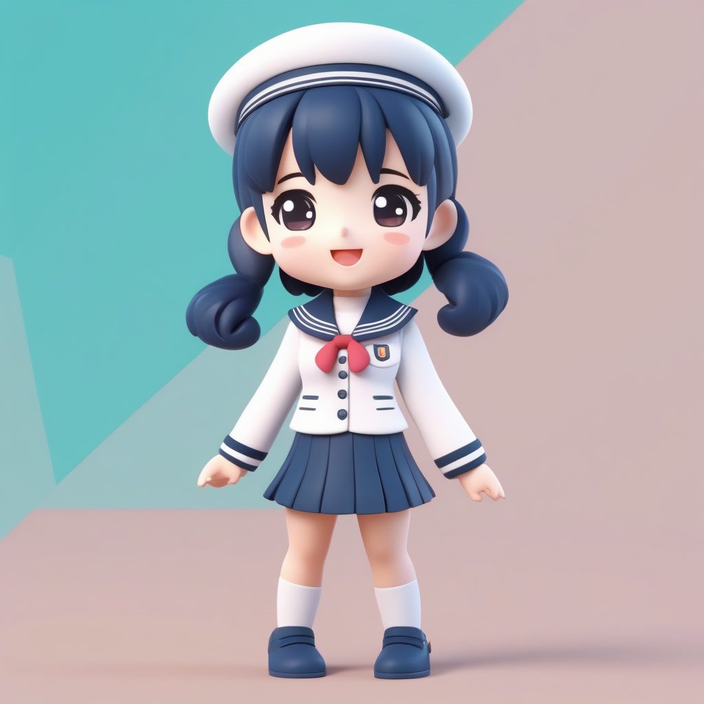 极简动漫Q版角色:经典水手服粘土盲盒玩具设计