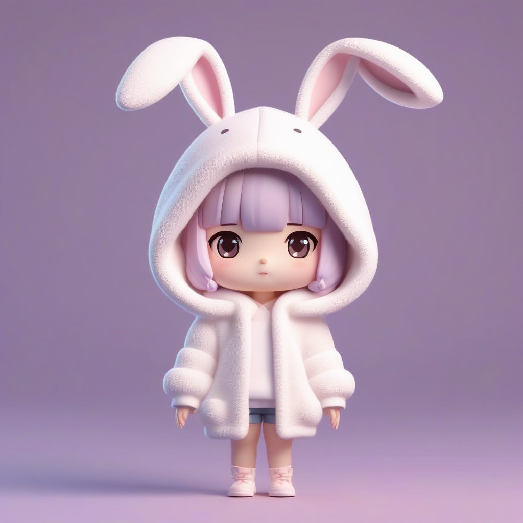 极简动漫Q版角色：毛绒兔耳针织衫粘土盲盒设计