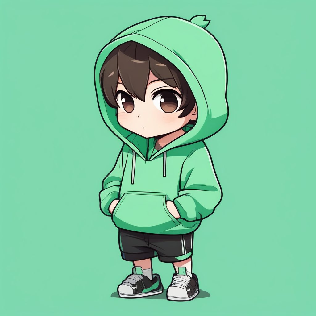 极简动漫Q版卡哇伊绿色卫衣男孩