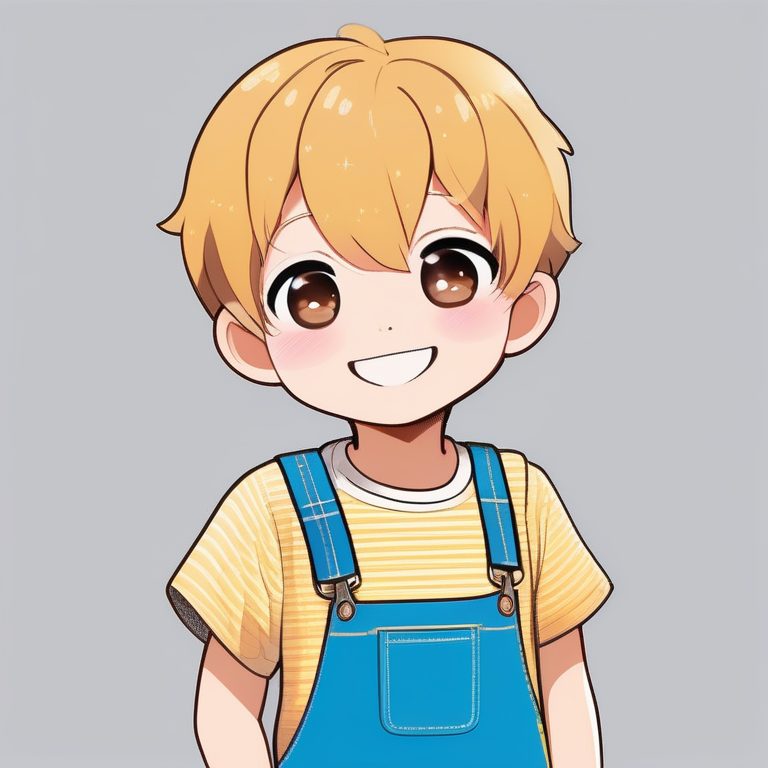 极简动漫Q版卡哇伊男孩背带裤黄色背景