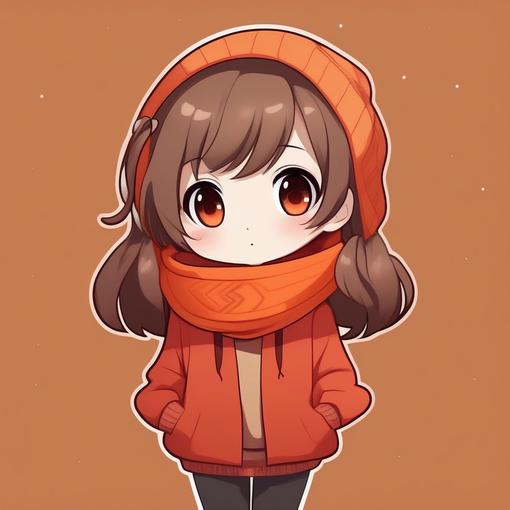 极简动漫Q版卡哇伊女孩-红围巾秋装