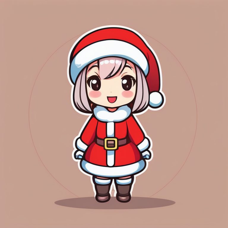 极简动漫Q版卡哇伊圣诞女孩,简单风格纯色底