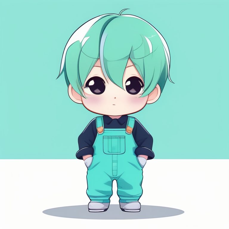 极简动漫Q版可爱绿发男孩图像