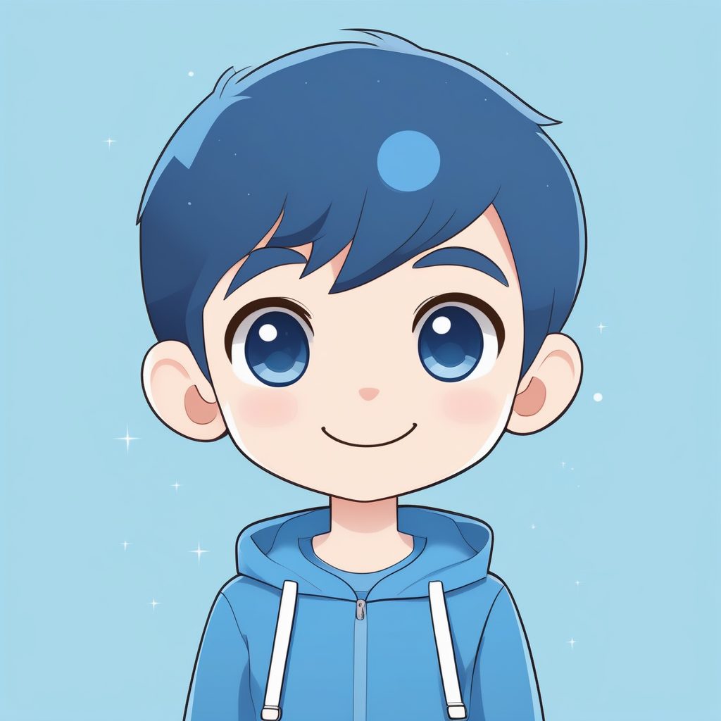 极简动漫Q版蓝色系男孩全身照