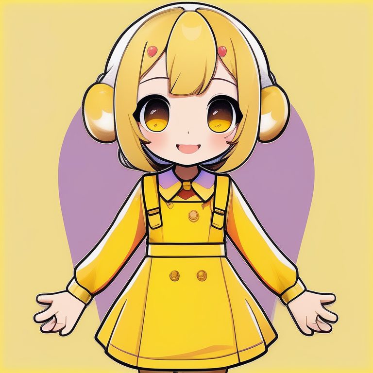 极简动漫Q版萝莉全身,明黄简洁底色