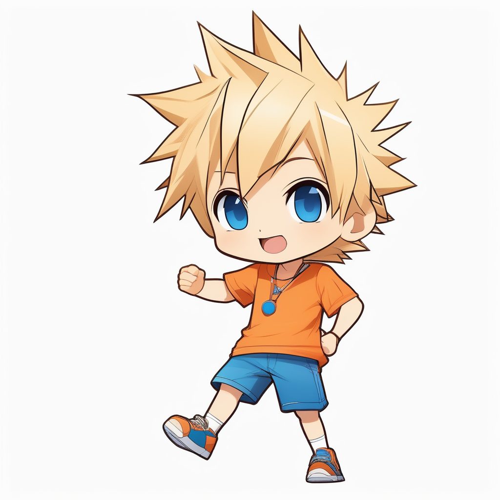 极简动漫Q版男孩:橙色T恤造型